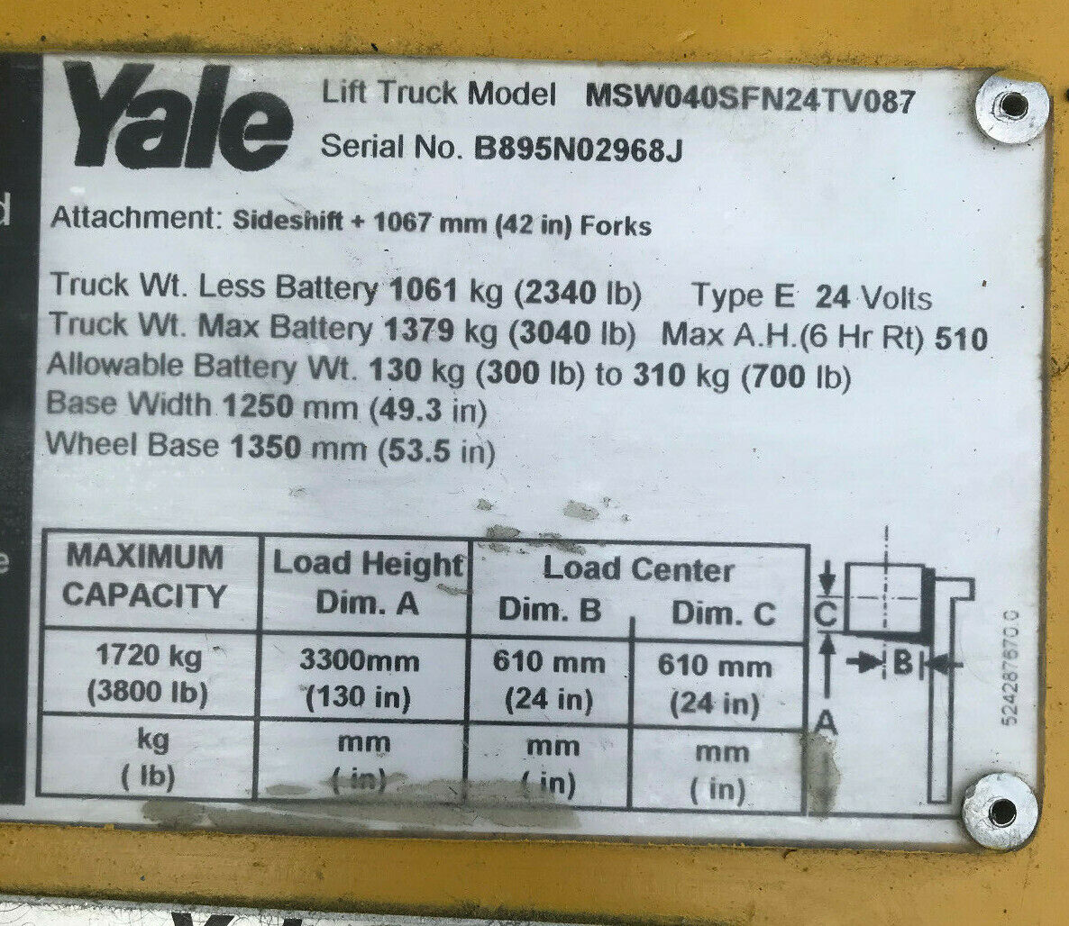 2012 Yale Walkie Stacker | 1422 hrs - 3800lb capacity