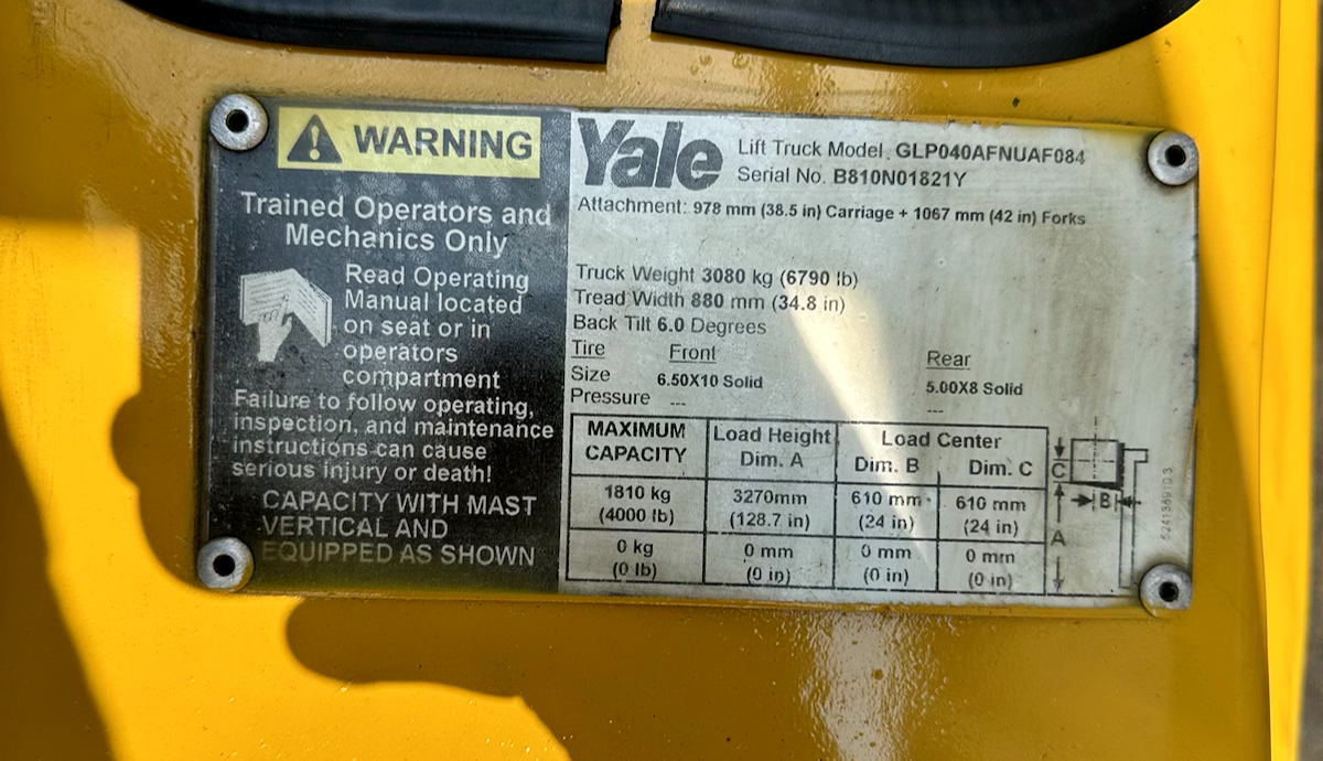 2001 Yale Propane Forklift | 9173 hrs - 4000lb capacity