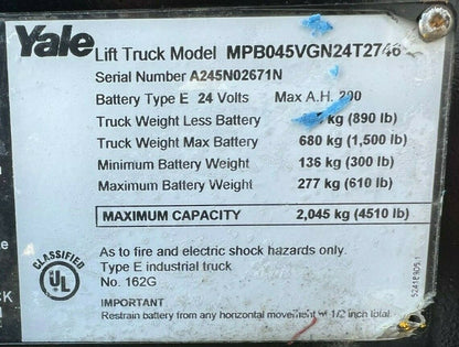 2016 Yale Electric Pallet Jack | 1860 hrs - 5000lb capacity