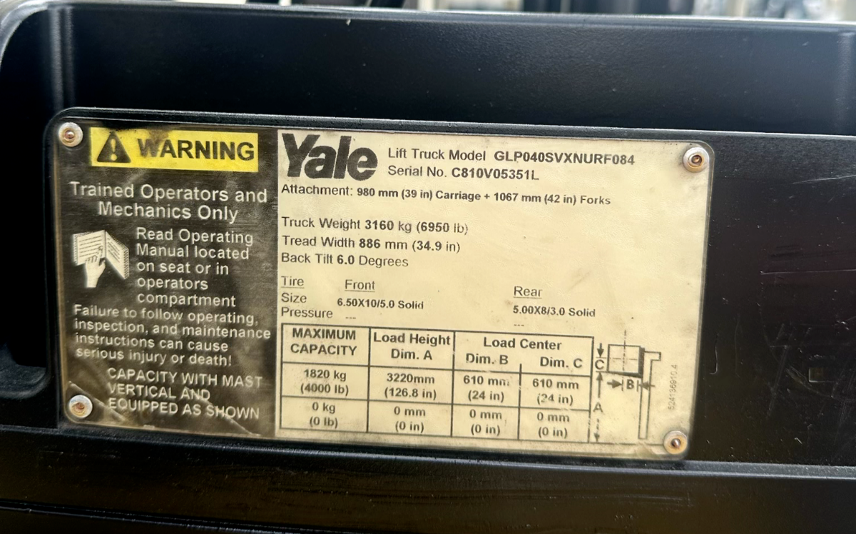 2014 Yale Propane Forklift | 2134 hrs - 4000lb capacity