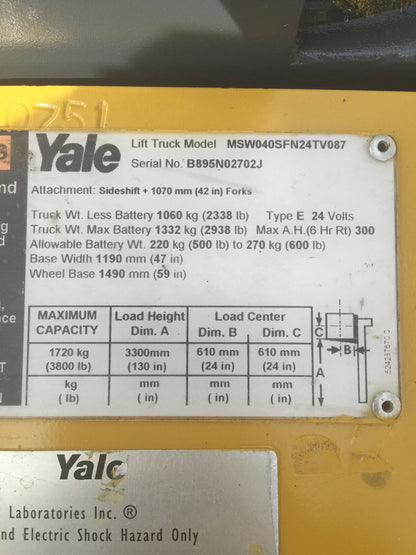 2012 Yale Walkie Stacker | 3924 hrs - 3800lb capacity